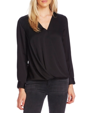 VINCE CAMUTO WRAP-FRONT SATIN TOP