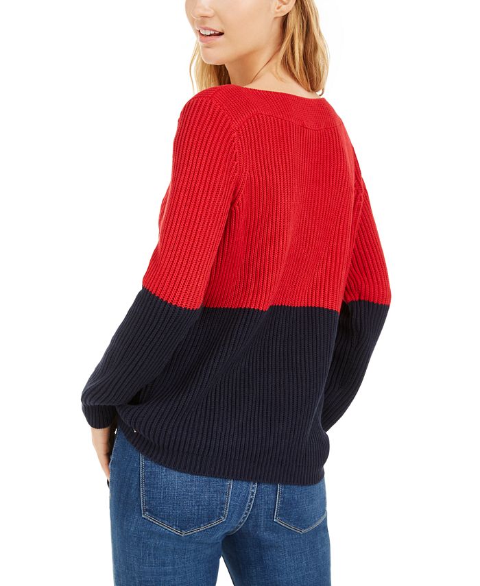 Tommy Hilfiger Colorblocked Cable-Knit Sweater, Created for Macy's ...
