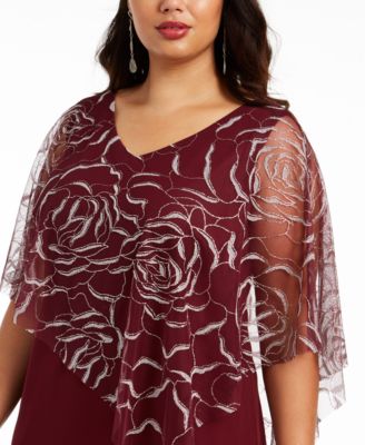 Plus Size Asymmetrical Glitter Cape Gown 