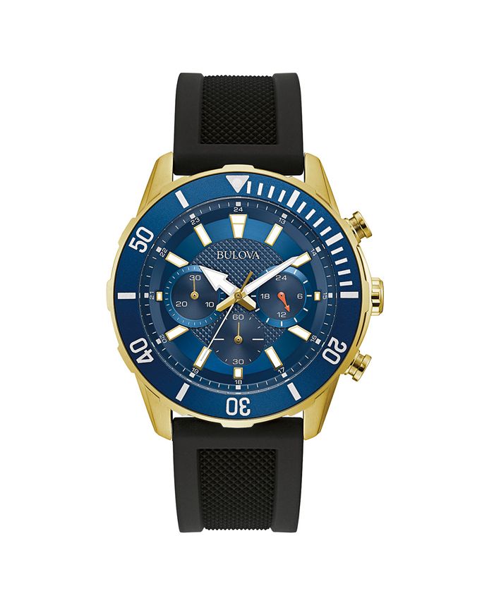 Bulova Men s Chronograph Sport Black Silicone Strap Watch 44mm