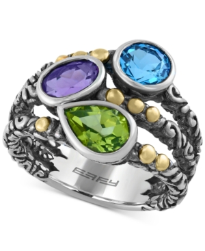 image of Effy Multi-Gemstone (2-5/8 ct. t.w.) Ring in Sterling Silver and 18k Gold Over Sterling Silver
