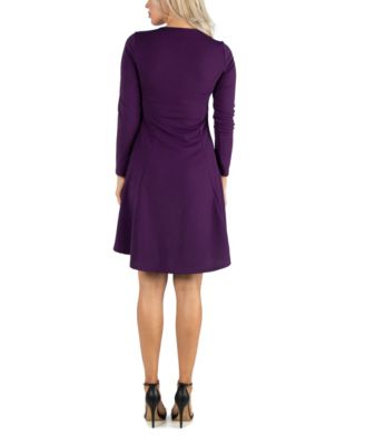 Women's Simple Long Sleeve Knee Length Flared Dress