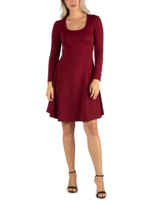 Women's Simple Long Sleeve Knee Length Flared Dress