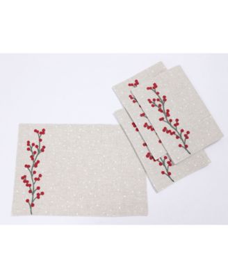 20 in. x 20 in. Holly Berry Branch Crewel Embroidered Christmas Napkins (Set of 4), Linen Blend 20 in. x 20 in. Holly Berry Branch Crewel Embroidered Christmas Napkins (Set of 4), Linen Blend