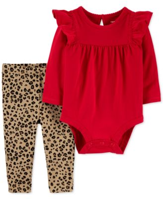 Carter's - Baby Girls 2-Pc. Ruffled Bodysuit & Animal-Print Pants Cotton Set