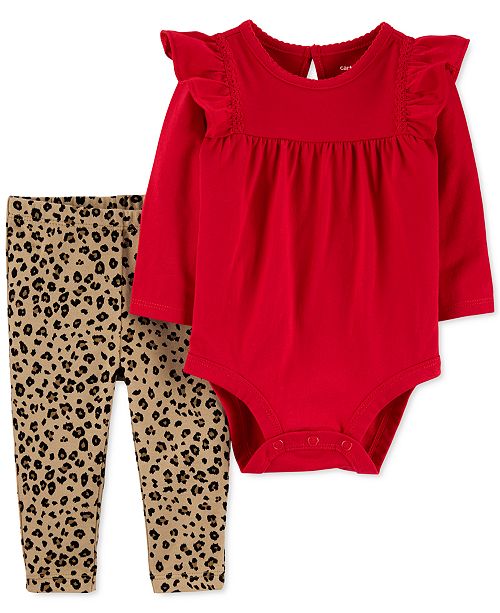 Carter S Baby Girls 2 Pc Ruffled Bodysuit Animal Print Pants