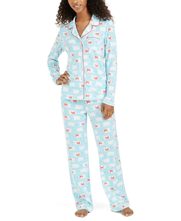 Cuddl Duds Printed Notch Collar Pajama Set Macy's