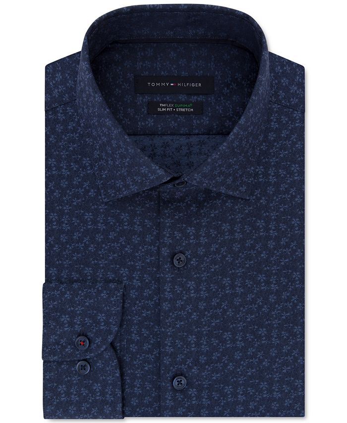 Tommy Hilfiger Men's Slim Fit Non Iron Thflex Stretch Windowpane Check Dress Shirt Blue Size 16.5X32X33 main image 0