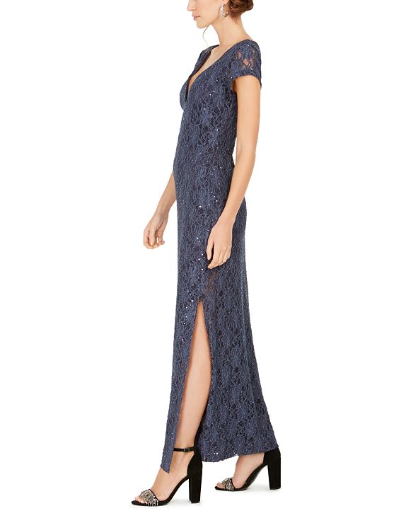 sequined lace column gown