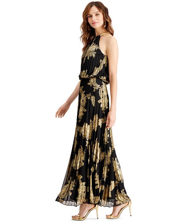 msk pleated blouson halter gown