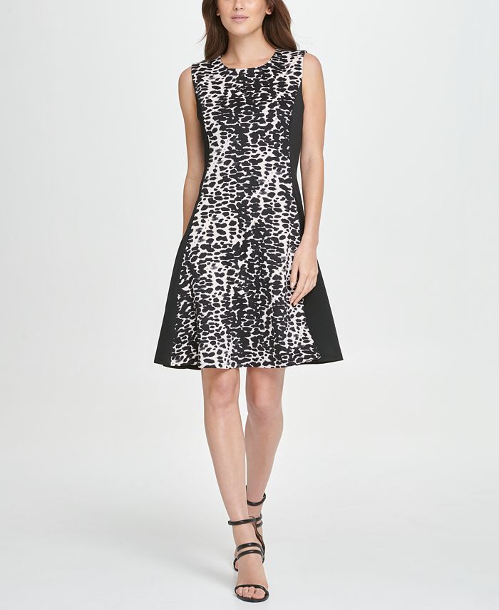 DKNY Colorblock Animal Print Fit & Flare Dress - Macy's