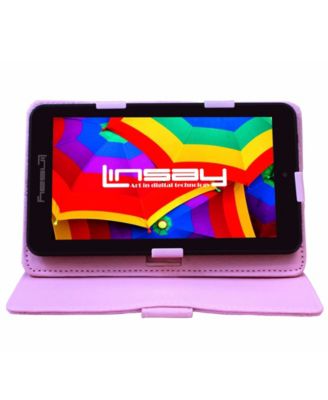 LINSAY - 7" New Quad Core Tablet Bundle with Leather Case Android 10 Dual Camera