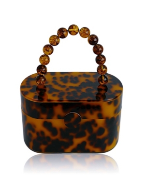 1950s Handbags, Purses, and Evening Bag Styles Milanblocks 80s Vintage-Like Tortoise Acrylic Lunch Box Clutch Bag $90.00 AT vintagedancer.com