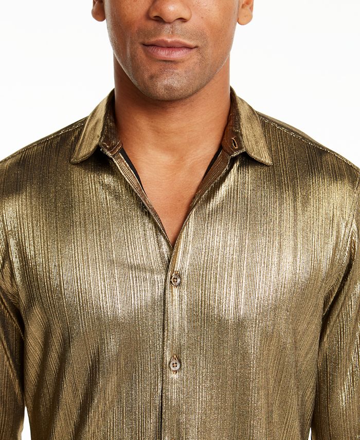 Chemise Homme INC International Concepts - Manches Longues Noires à Rayures Argentées - Taille S - Coton