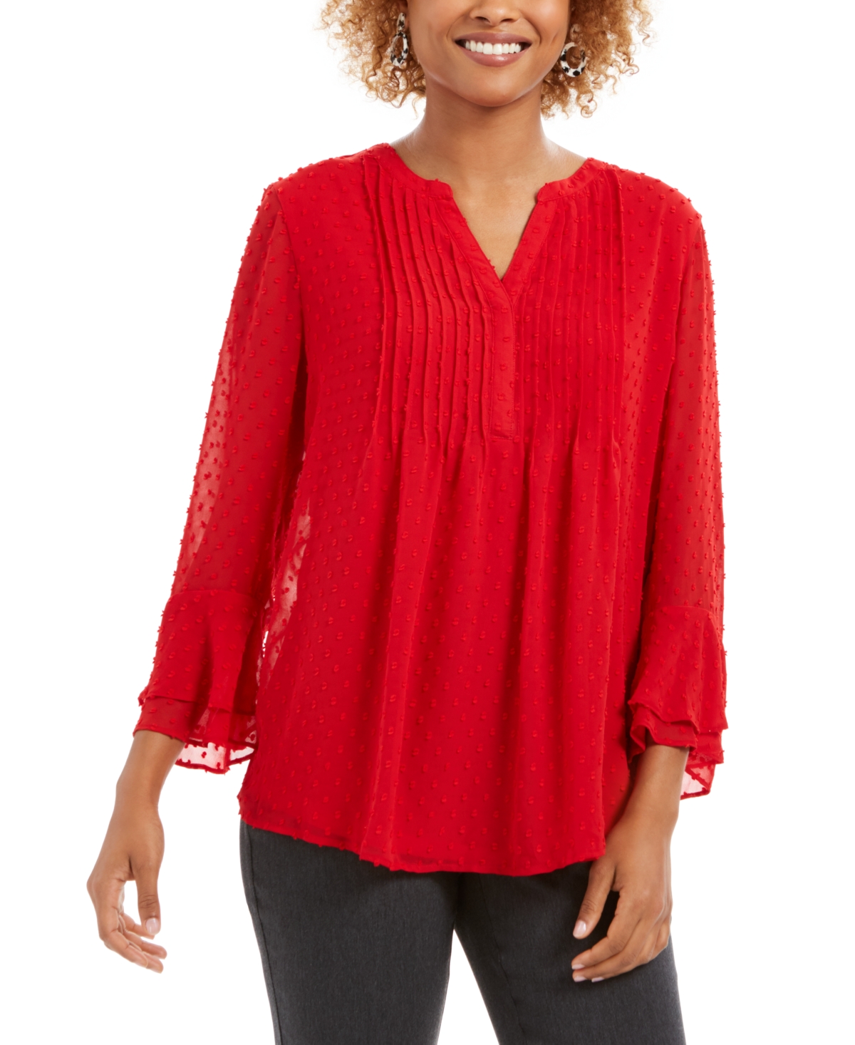 CHARTER CLUB DOUBLE-RUFFLE TEXTURED PINTUCK TOP, CREATED FOR MACY'S