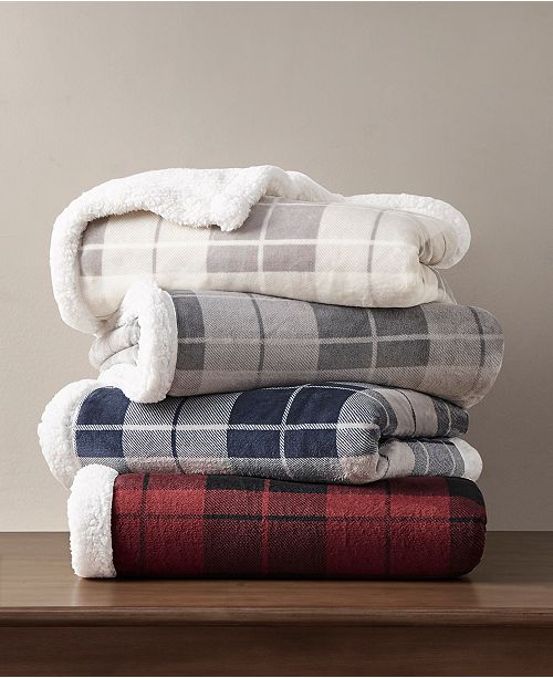 Martha Stewart Collection Plaid Reversible Sherpa Throw, Created for