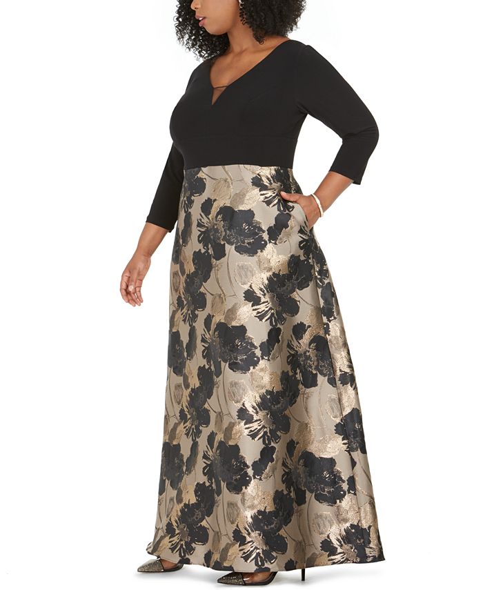 Adrianna Papell Plus Size Metallic Floral-Print Gown - Macy's
