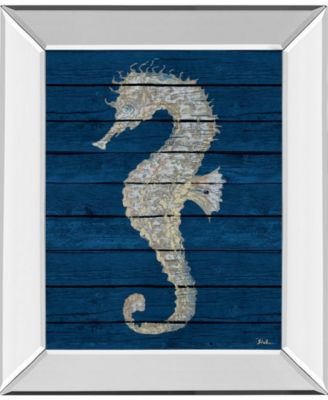 Antique Seahorse on Blue Il by Patricia Pinto Mirror Framed Print Wall Art - 22" x 26"