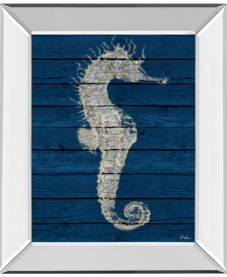 Antique Seahorse on Blue I by Patricia Pinto Mirror Framed Print Wall Art - 22" x 26"