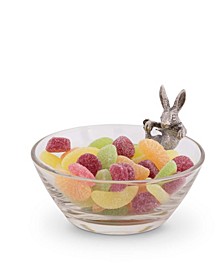 Glass Dip, Candy, Snack Bowl with Pewter Climbing Bunny