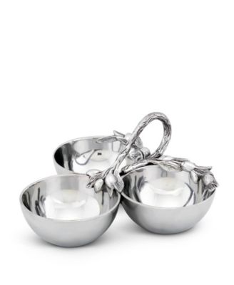 Sand-Cast Aluminum 3 Compartment Olive Pattern Condiment Serving Bowl