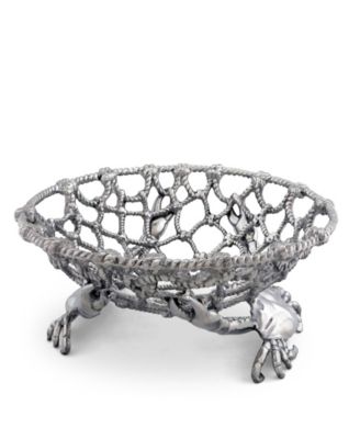 Fruit Centerpiece Basket "Crab and Net" Ocean, Seacoast Aluminum Hand Polished