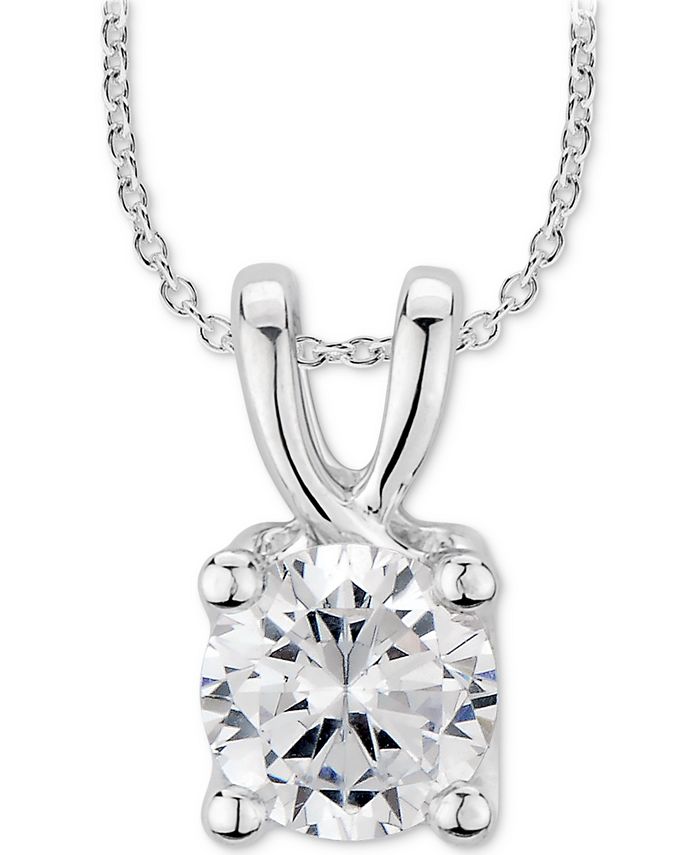 GIA Certified Diamonds - Certified Diamond Solitaire 18" Pendant Necklace (1 ct. t.w.) in 14k White Gold