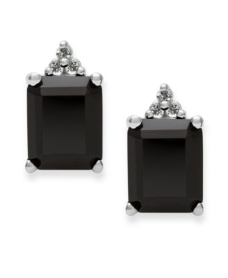 Macy's - Black Onyx (8 x 10 mm) and White Topaz Accent Stud Earrings in Sterling Silver