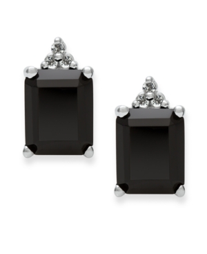 image of Black Onyx (8 x 10 mm) and White Topaz Accent Stud Earrings in Sterling Silver