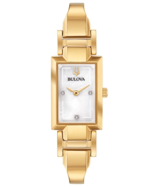 image of Bulova Women-s Diamond-Accent Gold-Tone Stainless Steel Bangle Bracelet Watch 18x33mm