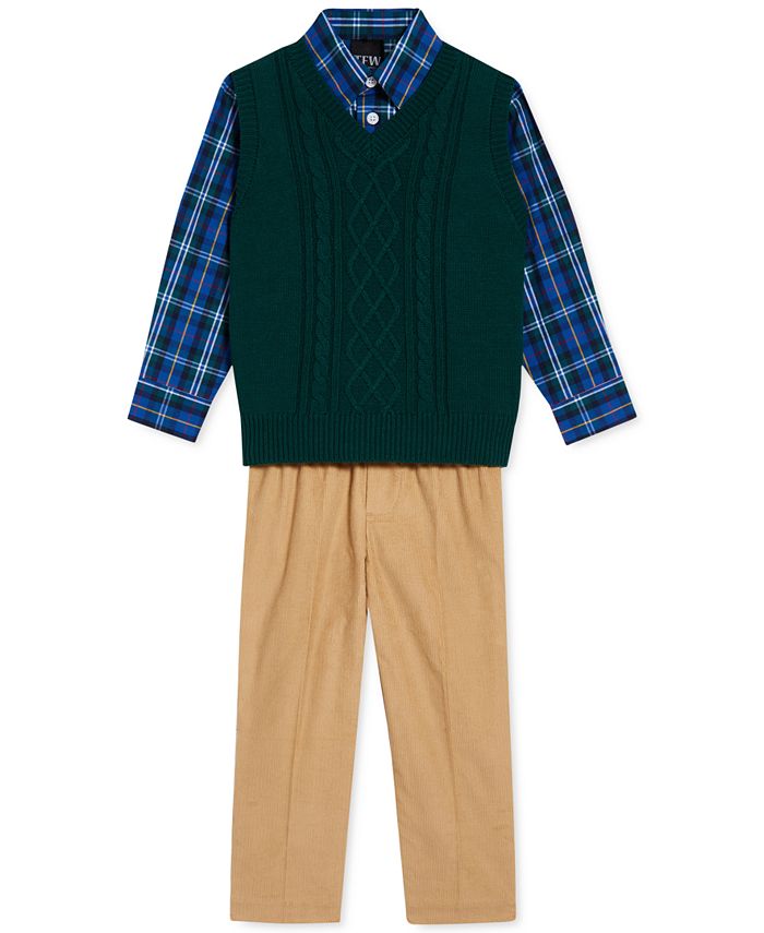 TFW Toddler Boys 3Pc. CableKnit Sweater Vest, Plaid Shirt & Corduroy