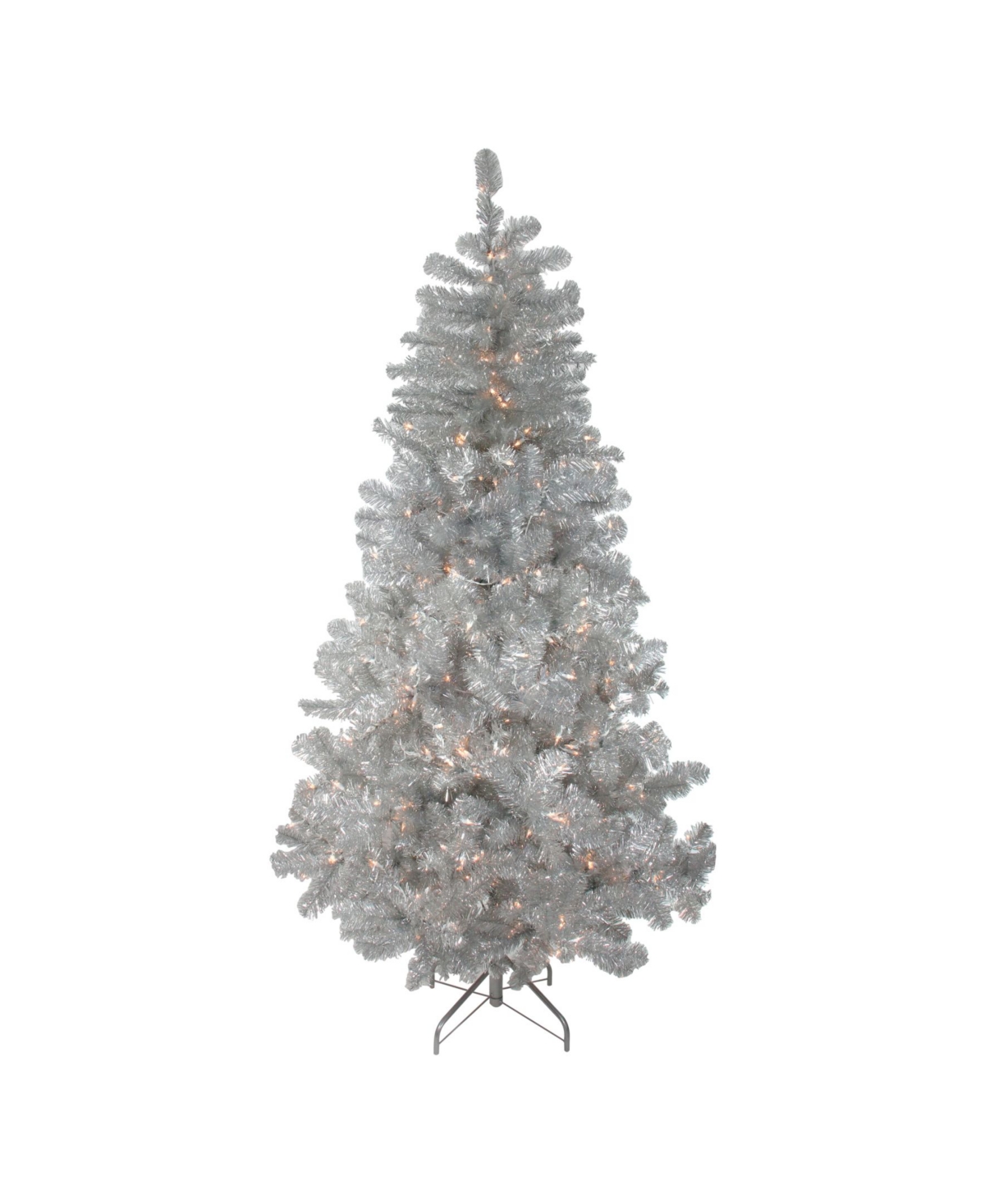 6.5' Pre-Lit Silver Metallic Artificial Tinsel Christmas Tree - Clear Lights - Silver