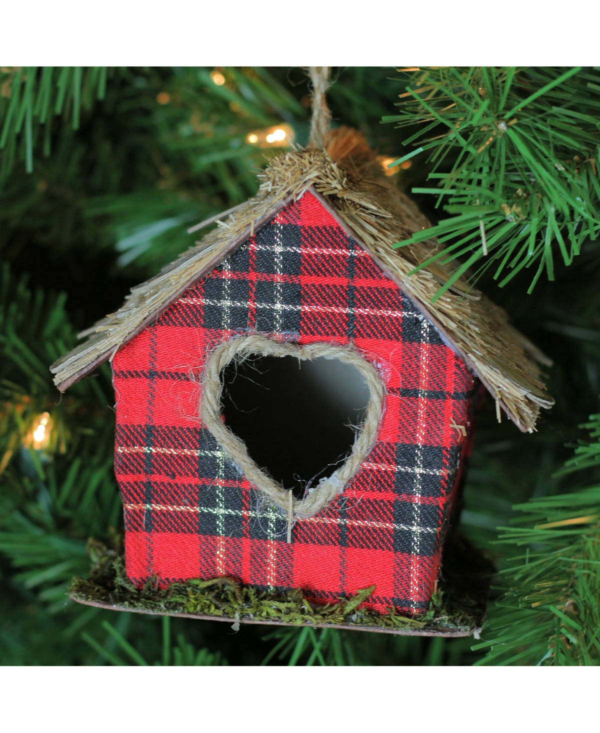 Northlight Red Plaid Christmas Birdhouse Ornament with Heart Shaped Door