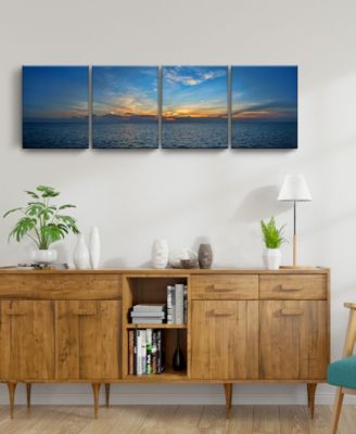Bahamas Sunset 4 Piece Wrapped Canvas Coastal Wall Art Set, 20" x 64"