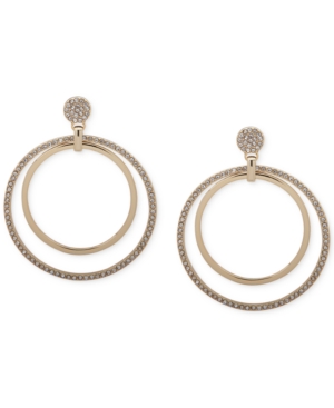 image of Dkny Gold-Tone Pave Orbital Drop Hoop Earrings