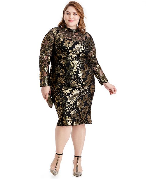 Rachel Rachel Roy Trendy Plus Size Metallic Mock Neck Dress