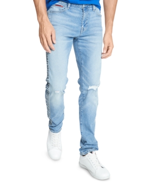 Tommy Hilfiger Men's Slim-fit Light Stone Logo Tape Jeans In Light Wash