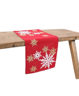 15 in. x 90 in. Magical Snowflakes Crewel Embroidered Christmas Table Runner, Red 15 in. x 90 in. Magical Snowflakes Crewel Embroidered Christmas Table Runner, Red