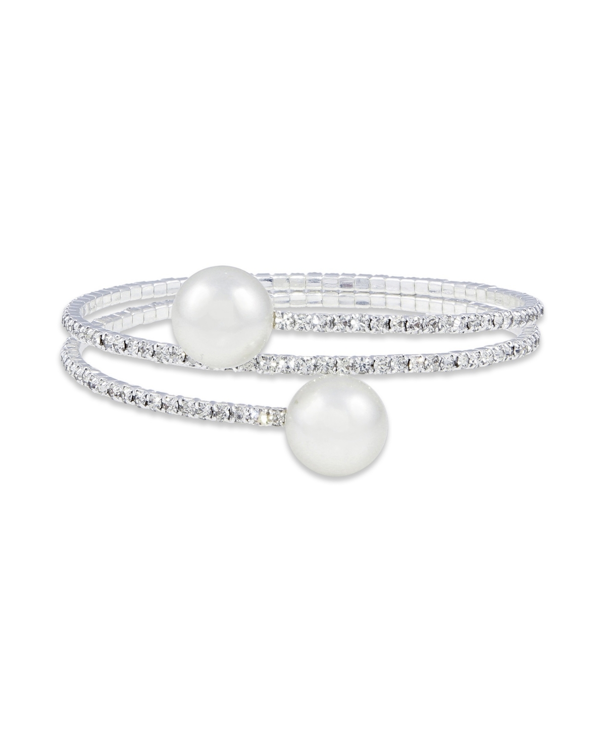 2 Row Crystals with Silmuated Pearl Coil Wrap Bracelet - White
