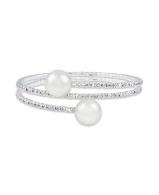 Macy's 2 Row Crystals with Silmuated Pearl Coil Wrap Bracelet - Macy's