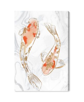 Two Koi Fish Marble by Julianne Taylor Style Canvas Art - 45" x 30" x 1.5"
