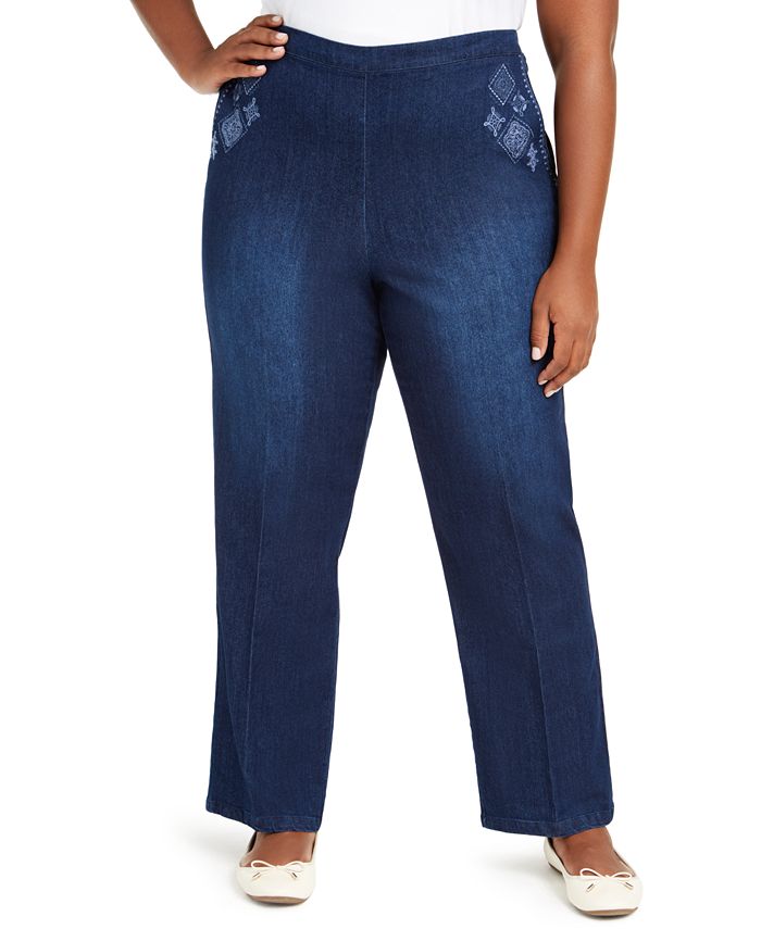 Alfred Dunner Women's Checkmate Proportioned Denim Pants - Medium Length, Classic Fit, Elastic Back Waist - View #6