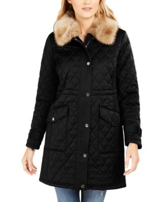 michael kors faux fur trim quilted coat
