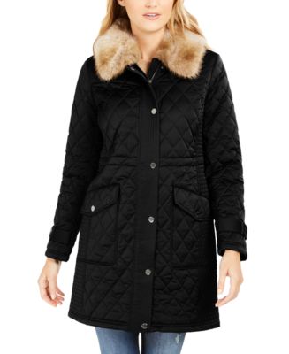 Michael Kors Hooded Faux-Fur-Trim Quilted Coat - Macy's
