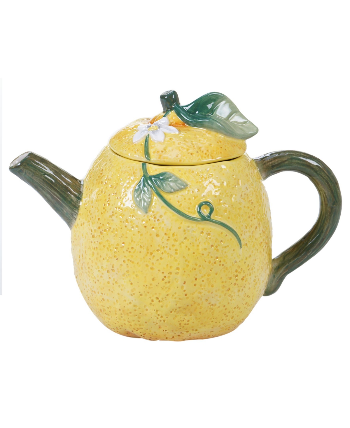 Certified International Citron 3-d Lemon Teapot In White,light Blue,yellow