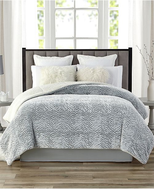 Cathay Home Inc Tahari Faux Fur And Sherpa Reversible Comforter