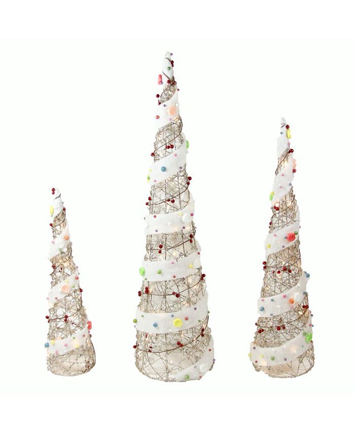 Northlight Set of 3 Lighted Champagne Gold Rattan Candy Covered Cone ...