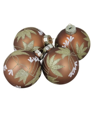 Northlight 4-piece Set Of Antique-gold And White Floral Pattern On A Gold Glass Ball Christmas Ornaments 4" 100