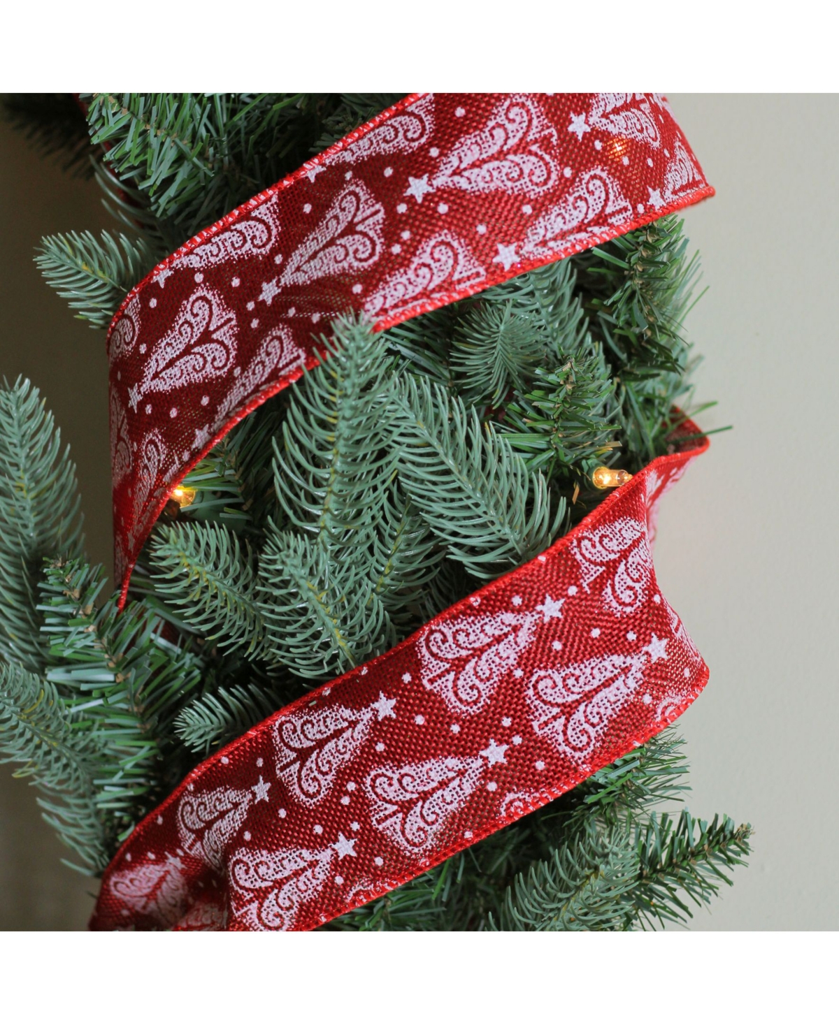 Northlight Pack of 12 Cranberry Red andTrees Burlap Wired Christmas Craft Ribbon Spools - 2.5