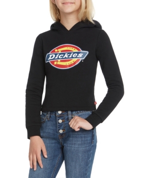 image of Dickies Big Girls Cropped Fleece Hoodie with Tri Color Icon Logo